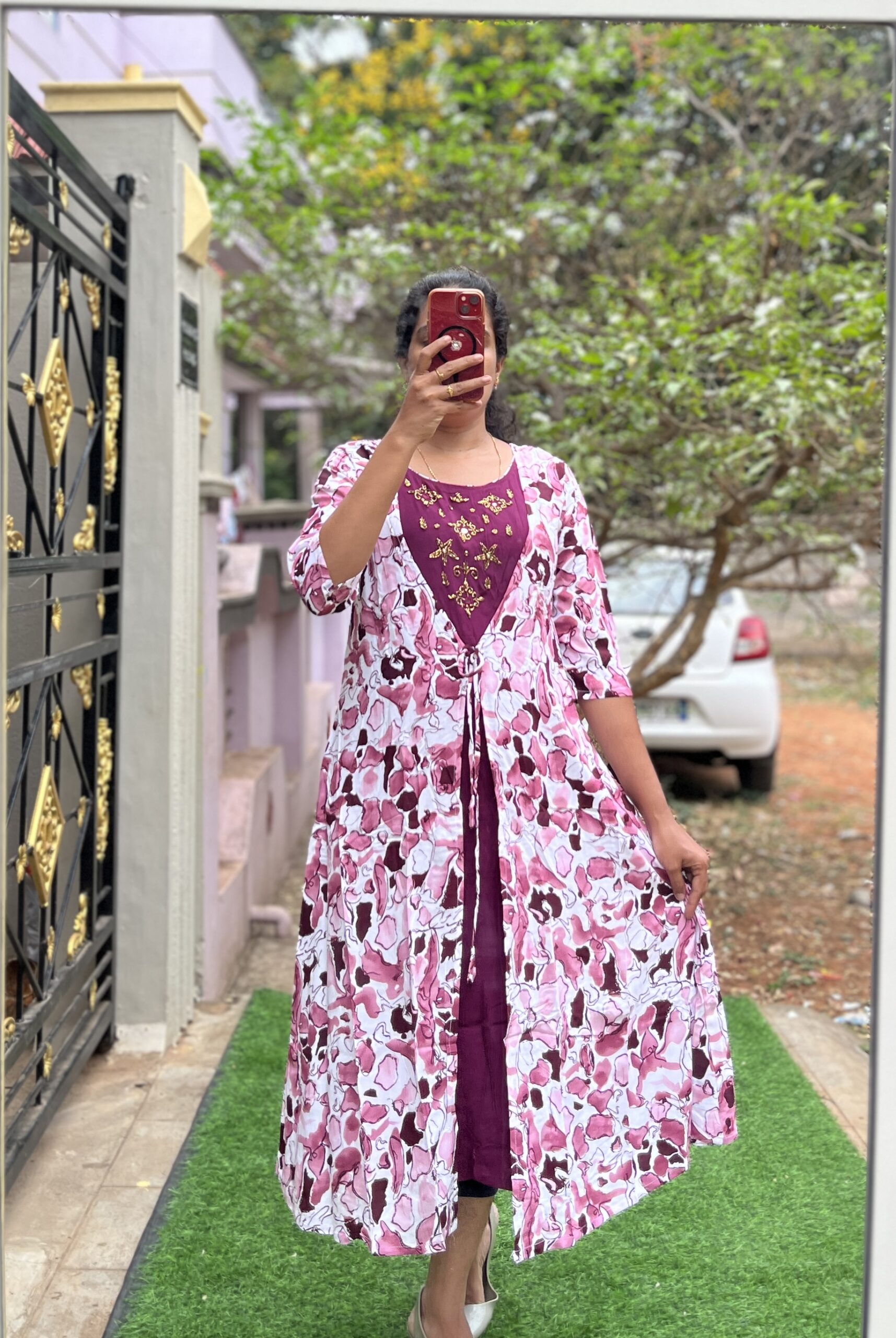 Maternity/Feeding kurti - Rayon Handwork overcoat