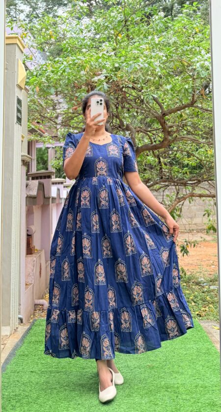 Cotton Maternity/Feeding kurti - Cotton Navy Arch