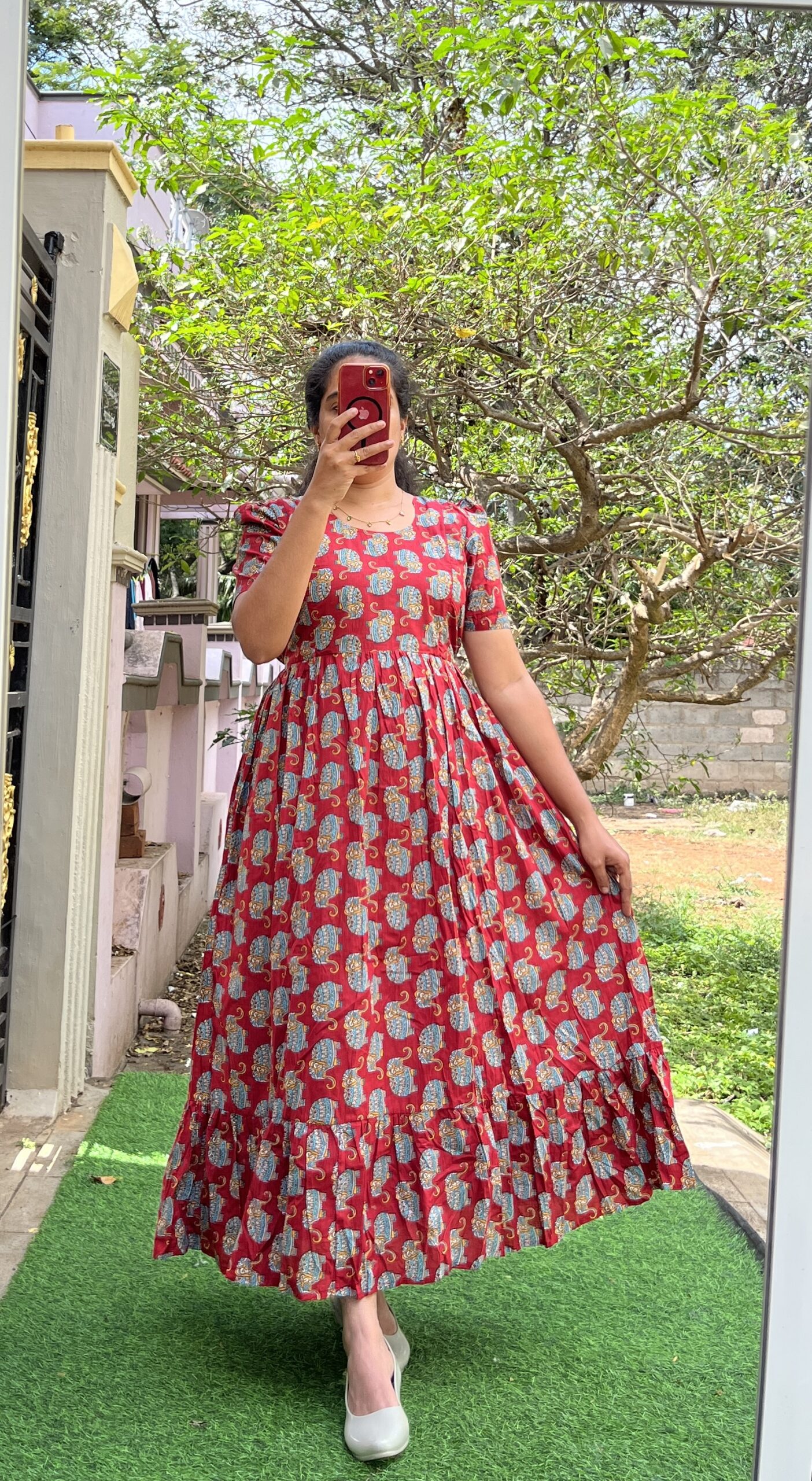 Cotton Maternity/Feeding kurti - Cotton Red Elephant