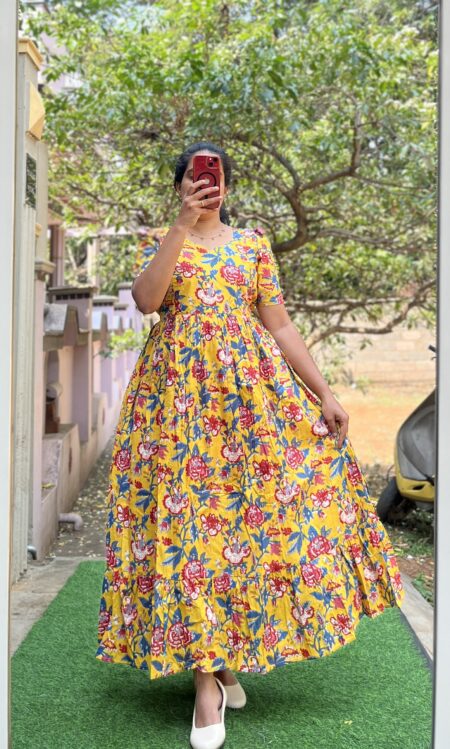 Cotton Maternity/Feeding kurti - Cotton Yellow Floral