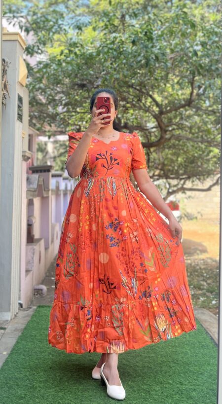 Cotton Maternity/Feeding kurti - Cotton Orange Andriya