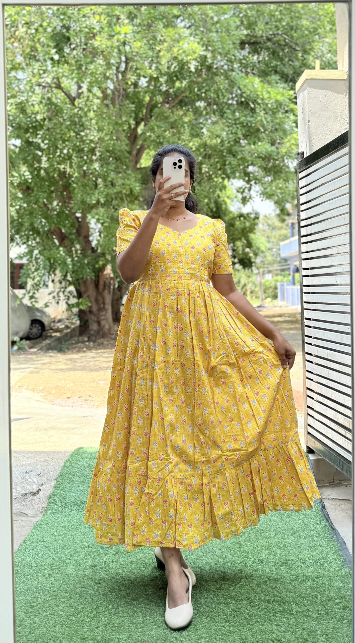 Cotton Maternity/Feeding kurti - Cotton Kantha Mini Yellow