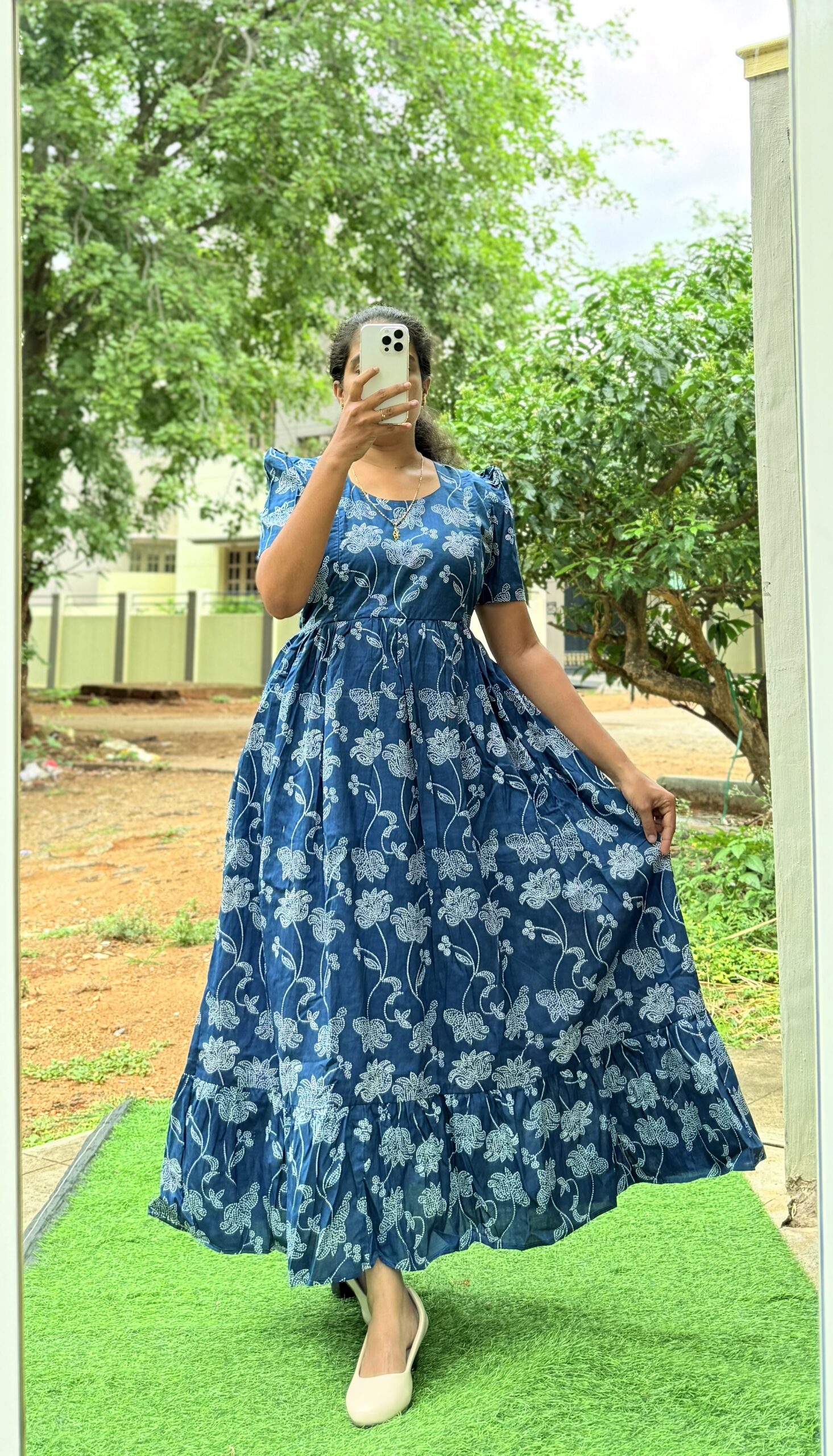 Cotton Maternity/Feeding kurti - Cotton navy Lotus
