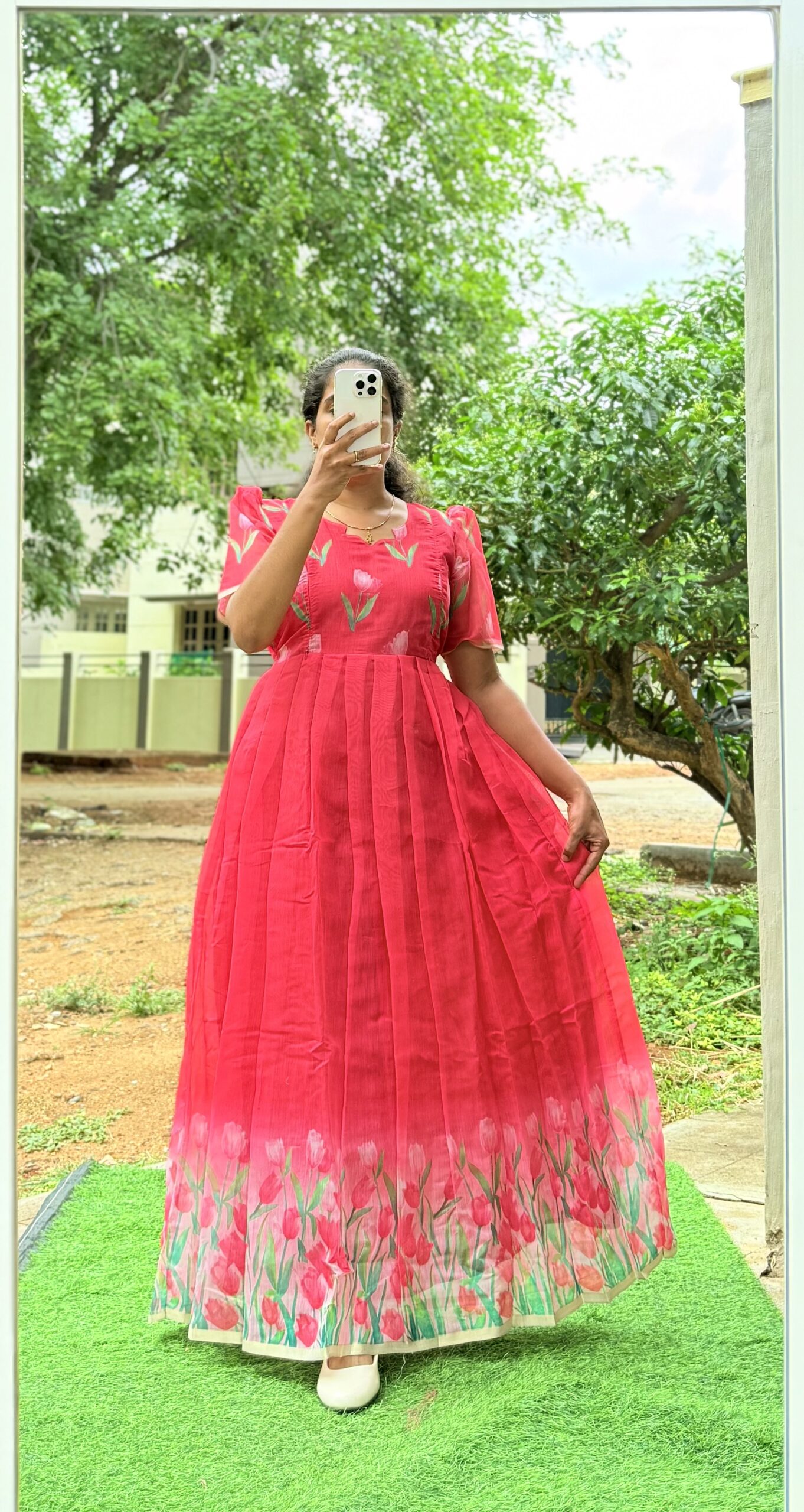 Maternity/Feeding kurti - Mul Chanderi - Red
