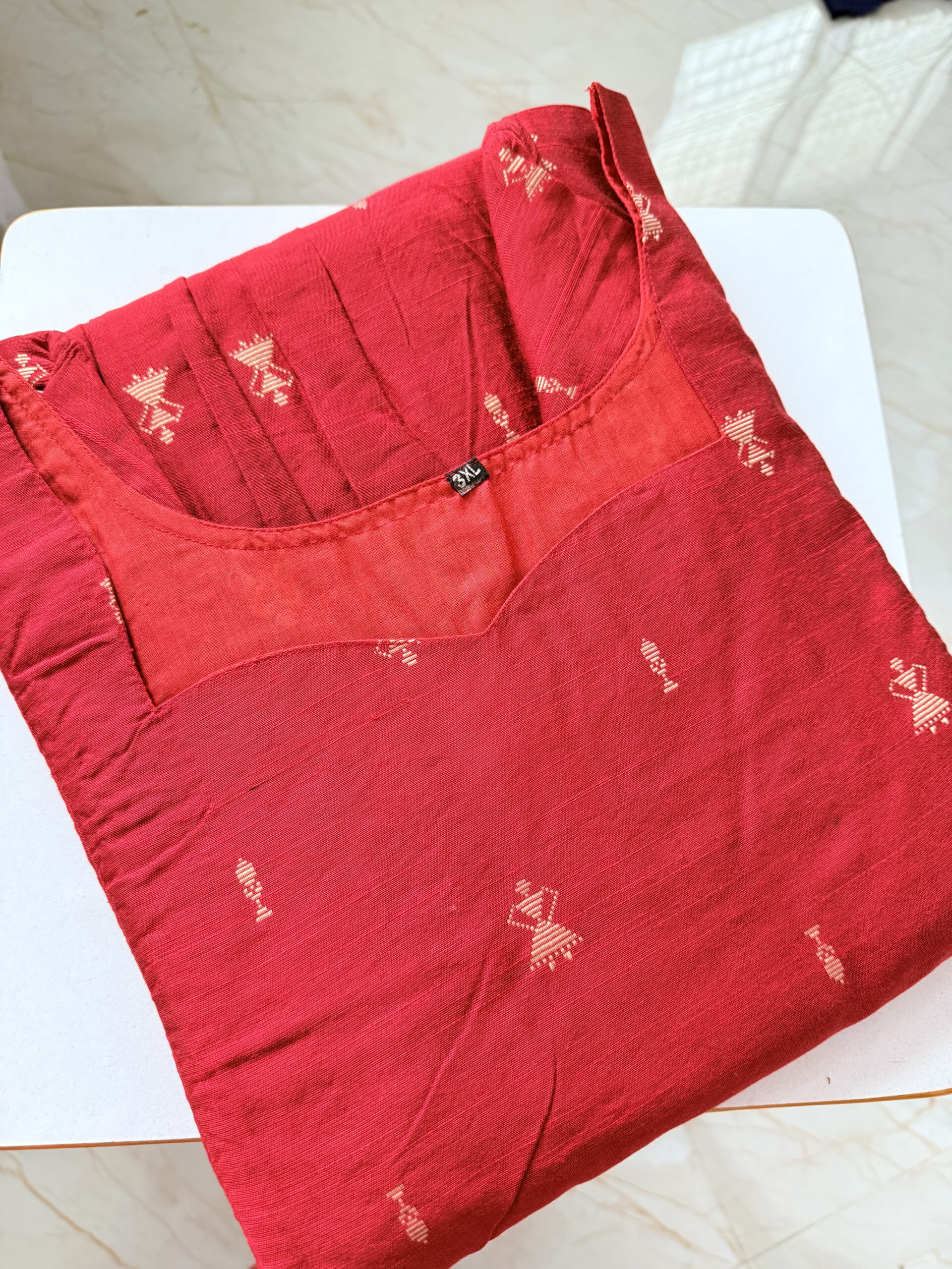 Maternity/Feeding kurti - Raw Silk - Red Art - Image 2