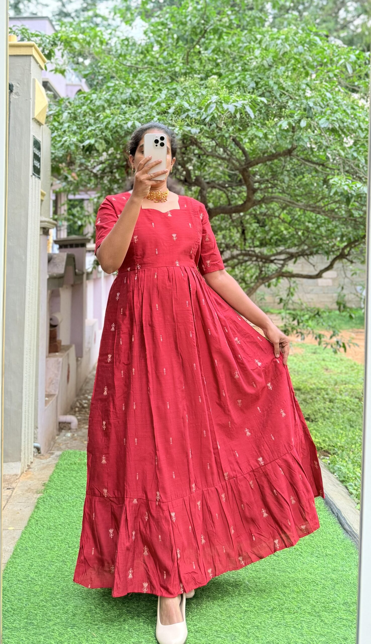 Maternity/Feeding kurti - Raw Silk - Red Art