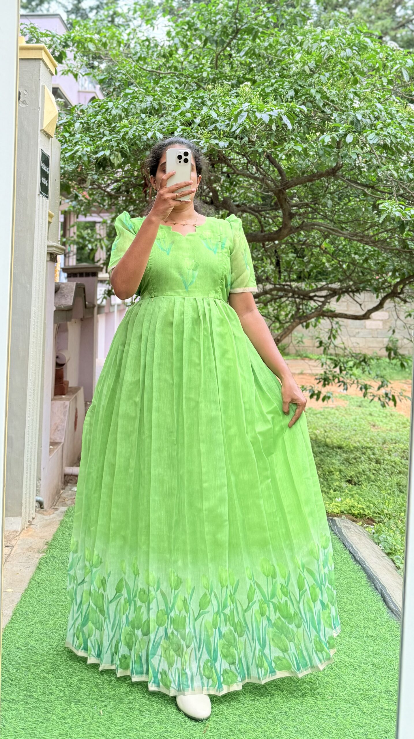Maternity/Feeding kurti - Mul Chanderi - Green