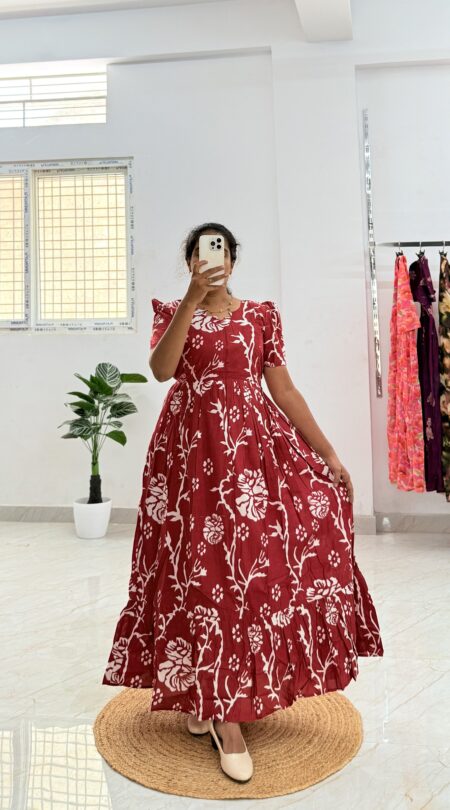 Cotton Maternity/Feeding kurti - Cotton Red Creeper