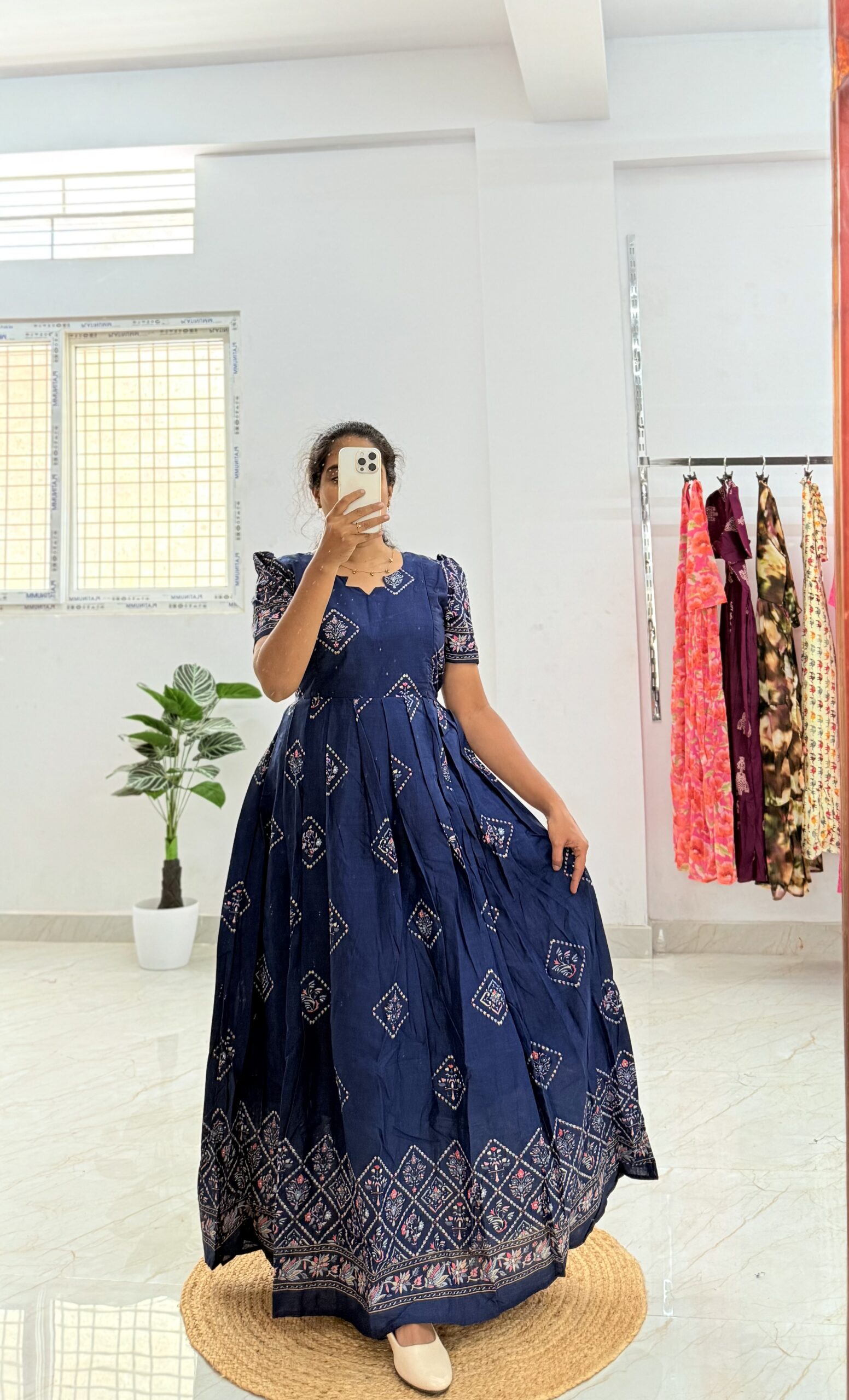 Cotton Maternity/Feeding kurti - CottonNavy Border