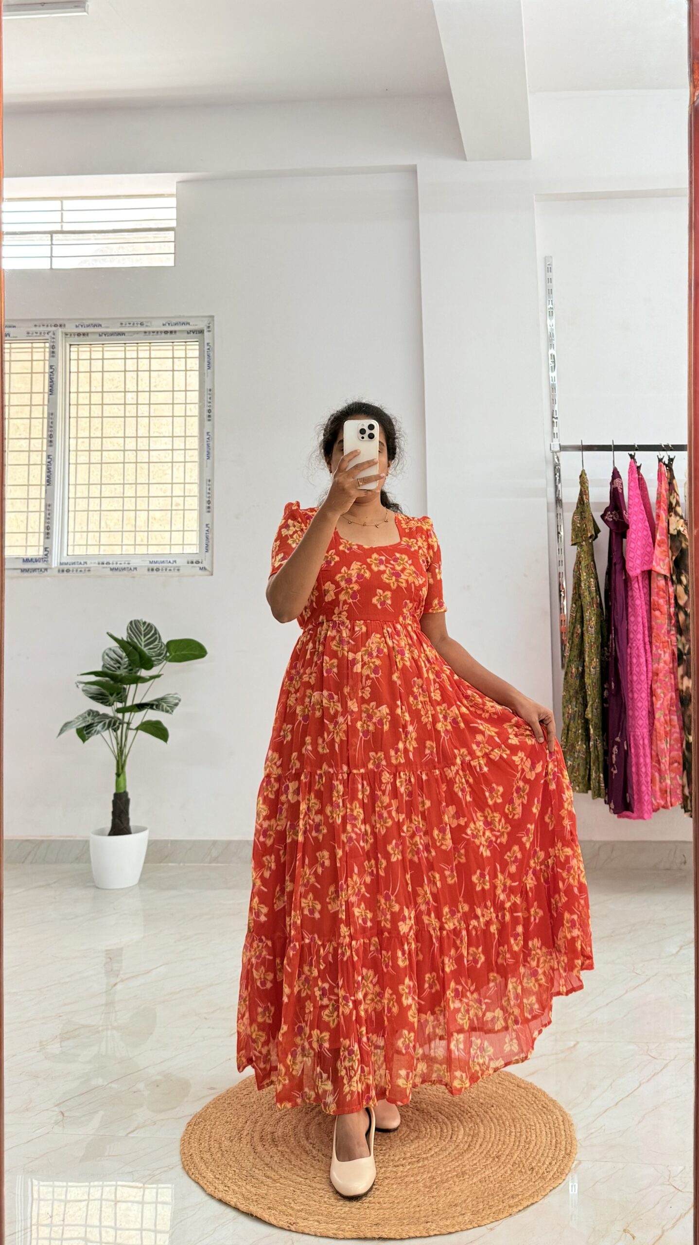 Georgette Maternity/ Feeding Maxi - 3tier Georgette Orange Aarya