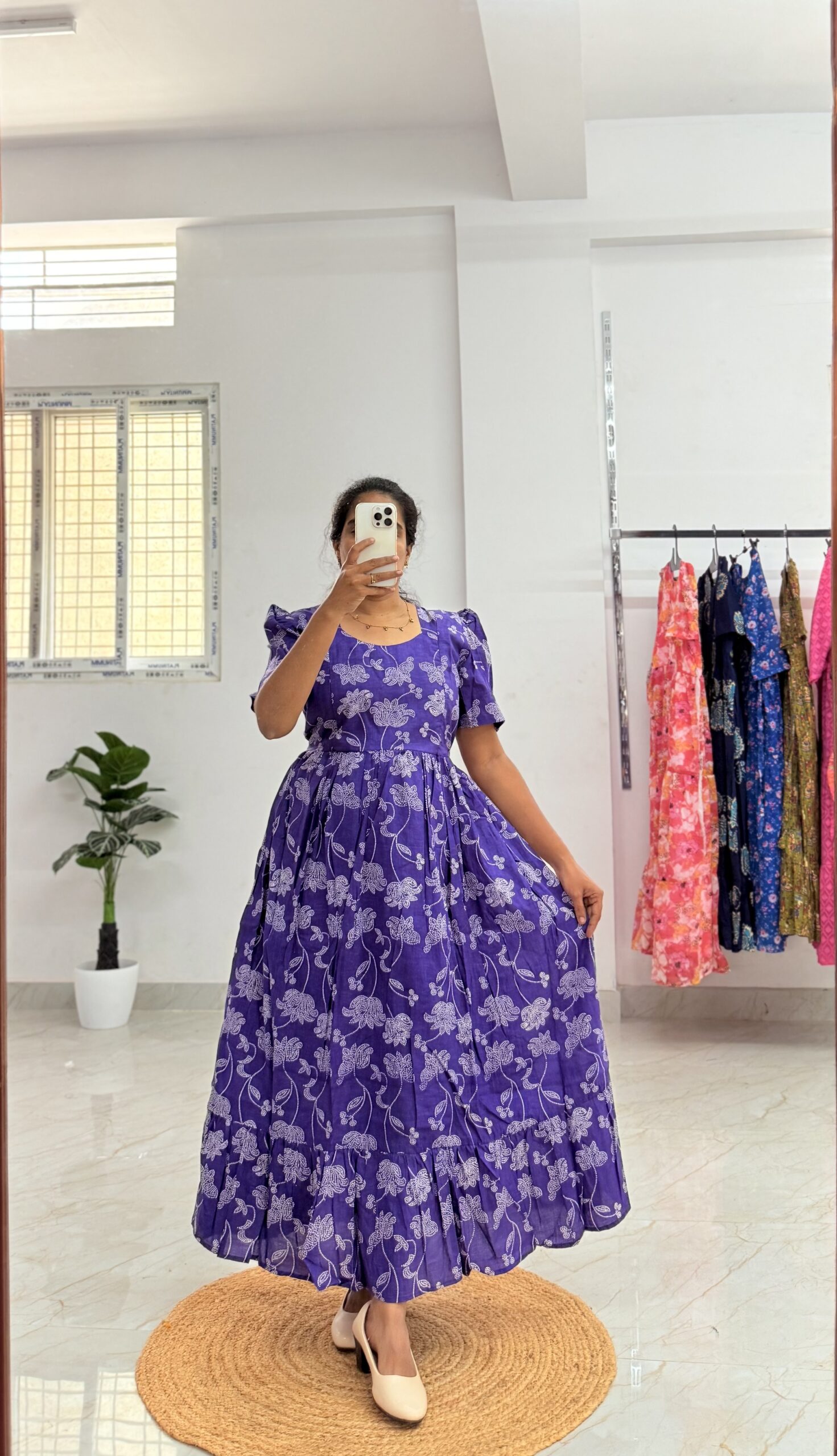Cotton Maternity/Feeding kurti - Cotton Purple PaperFlower
