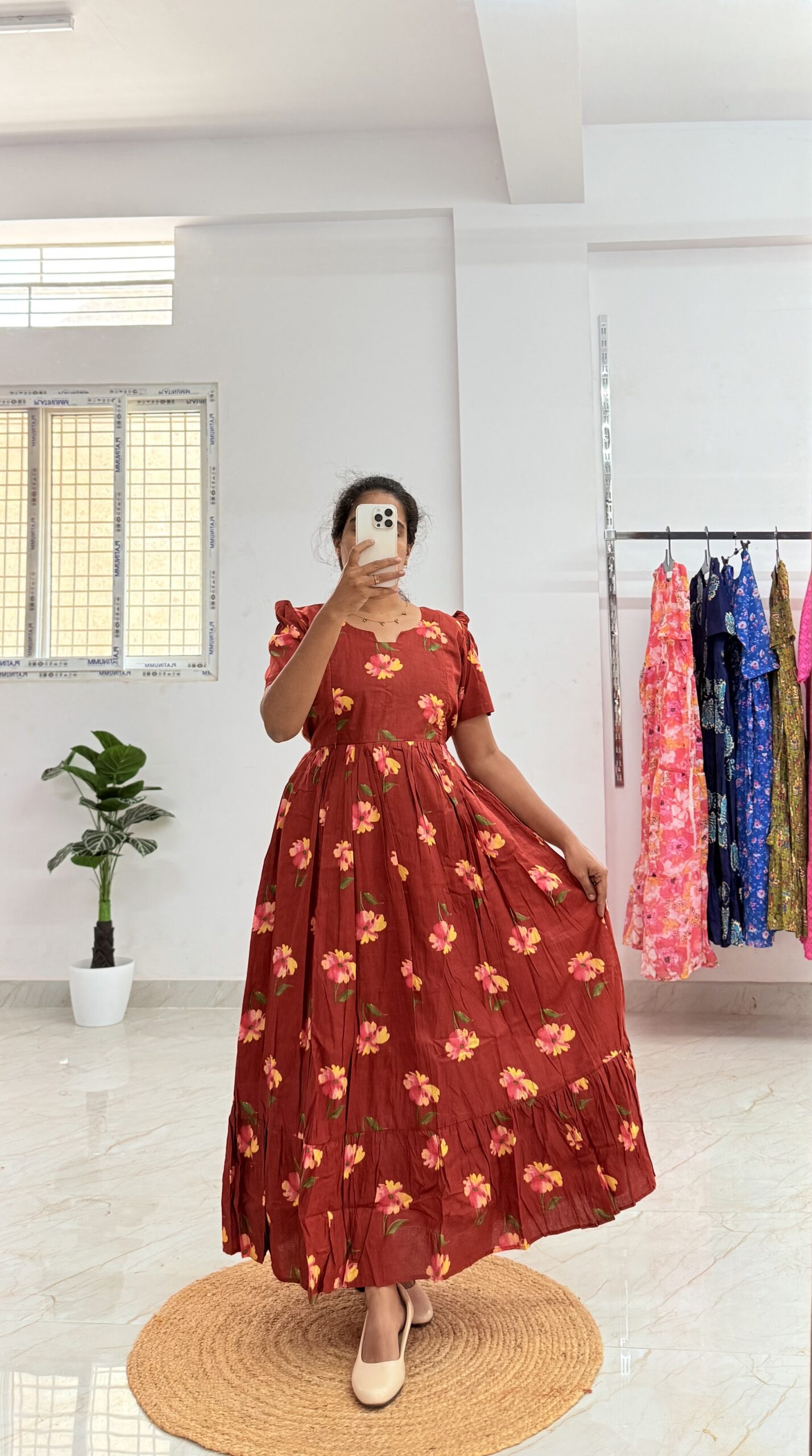 Cotton Maternity/Feeding kurti - Cotton Rust