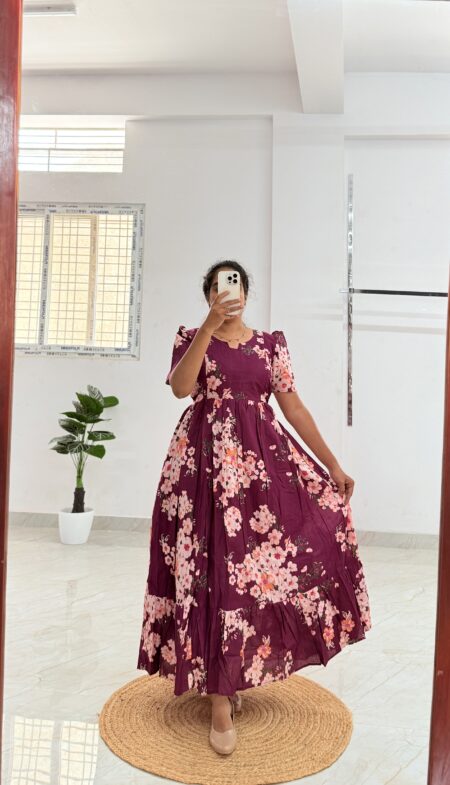 Cotton Maternity/Feeding kurti - Cotton Purple Blossom
