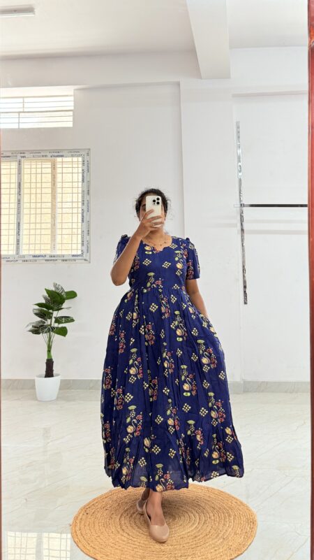 Cotton Maternity/Feeding kurti - Cotton navy Swan
