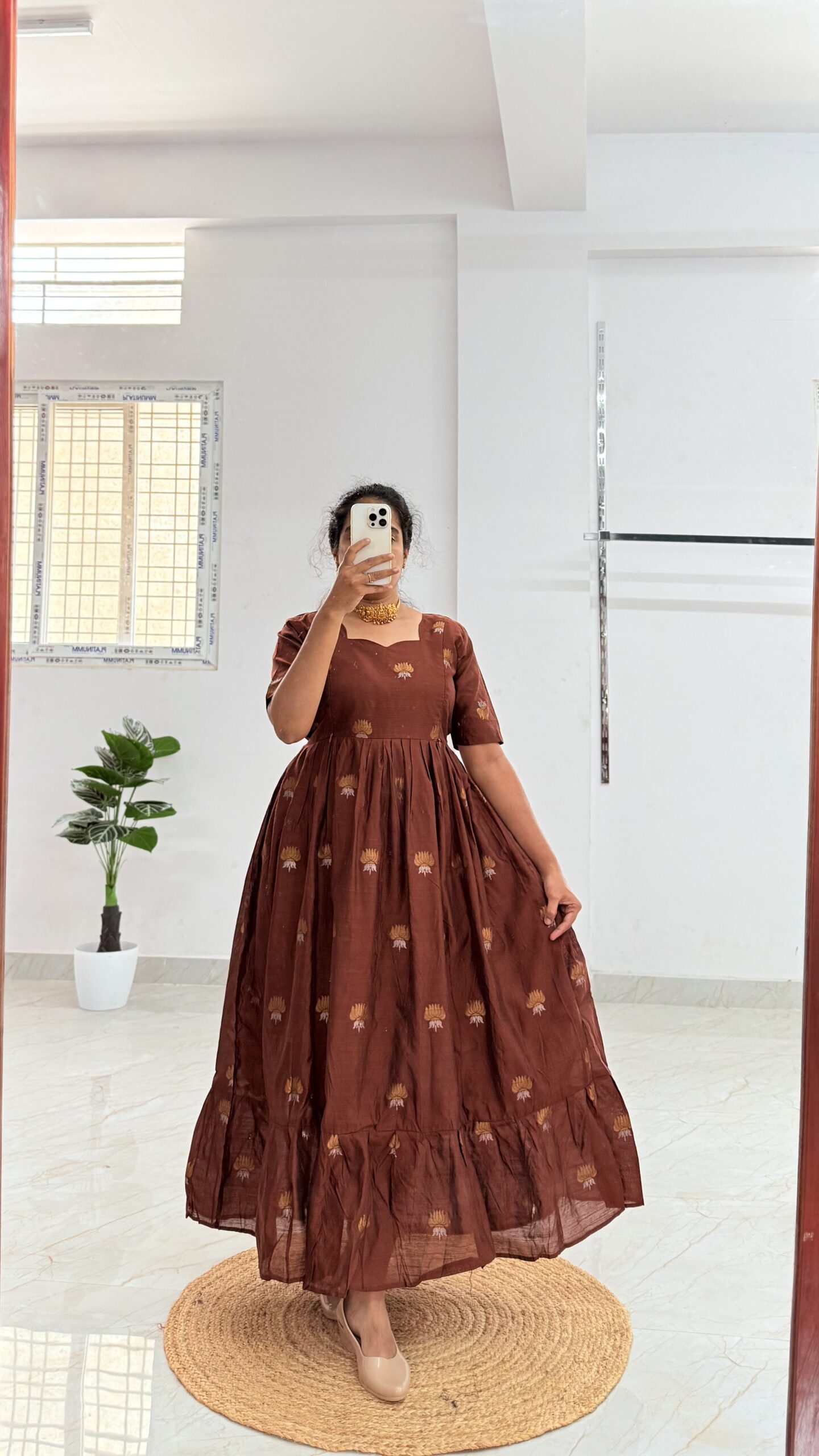 Maternity/Feeding kurti - Raw Silk - Coffee Lotus