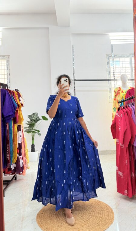 Maternity/Feeding kurti - Raw Silk - Blue Art