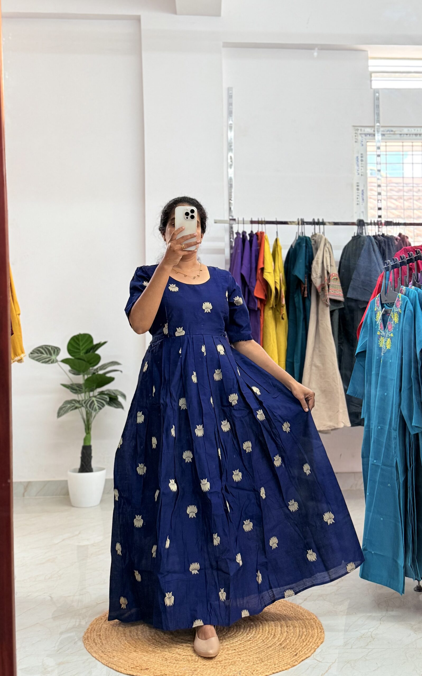 Maternity/Feeding kurti - Raw Silk - Navy Lotus
