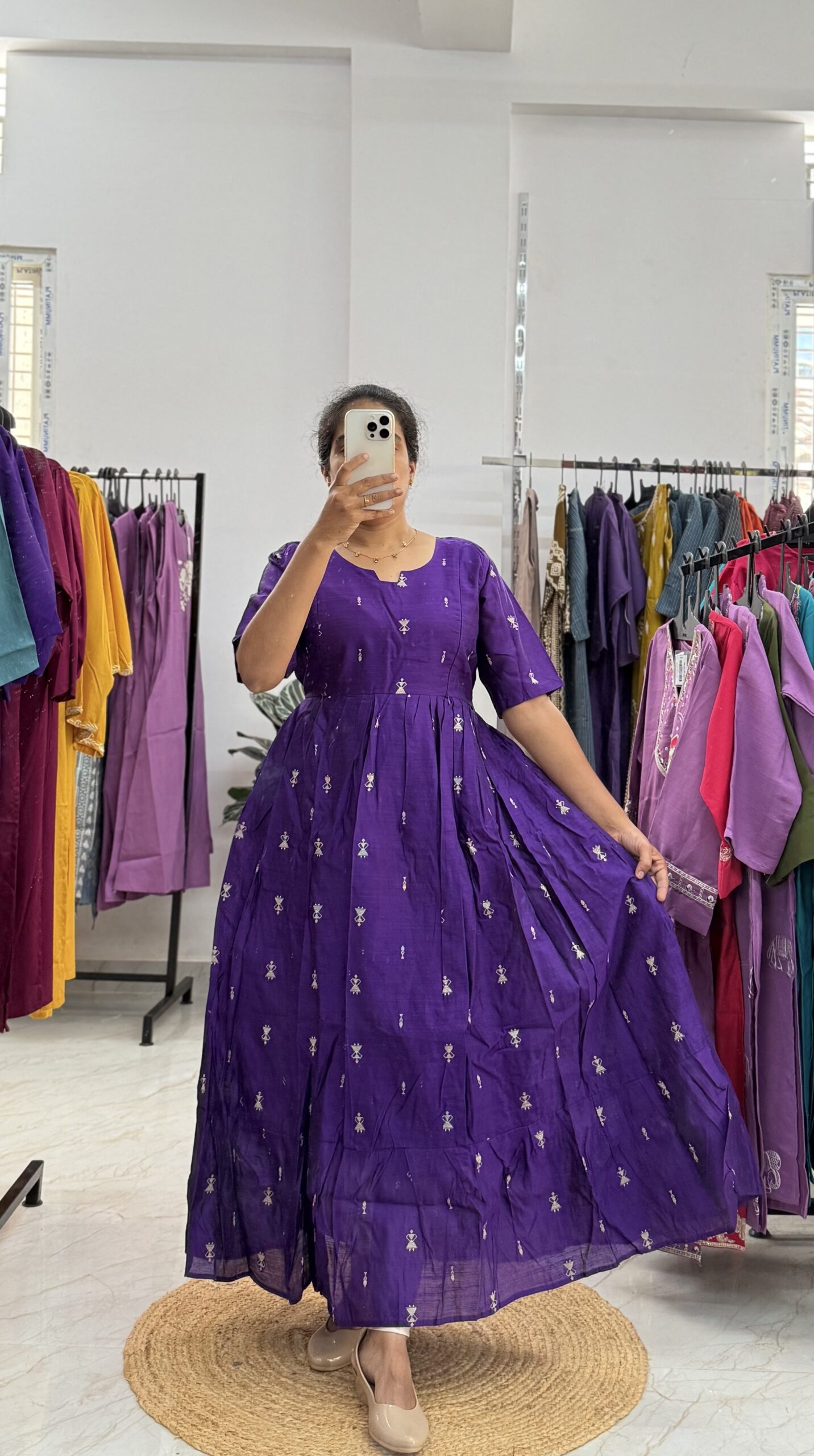 Maternity/Feeding kurti - Raw Silk - Purple Art