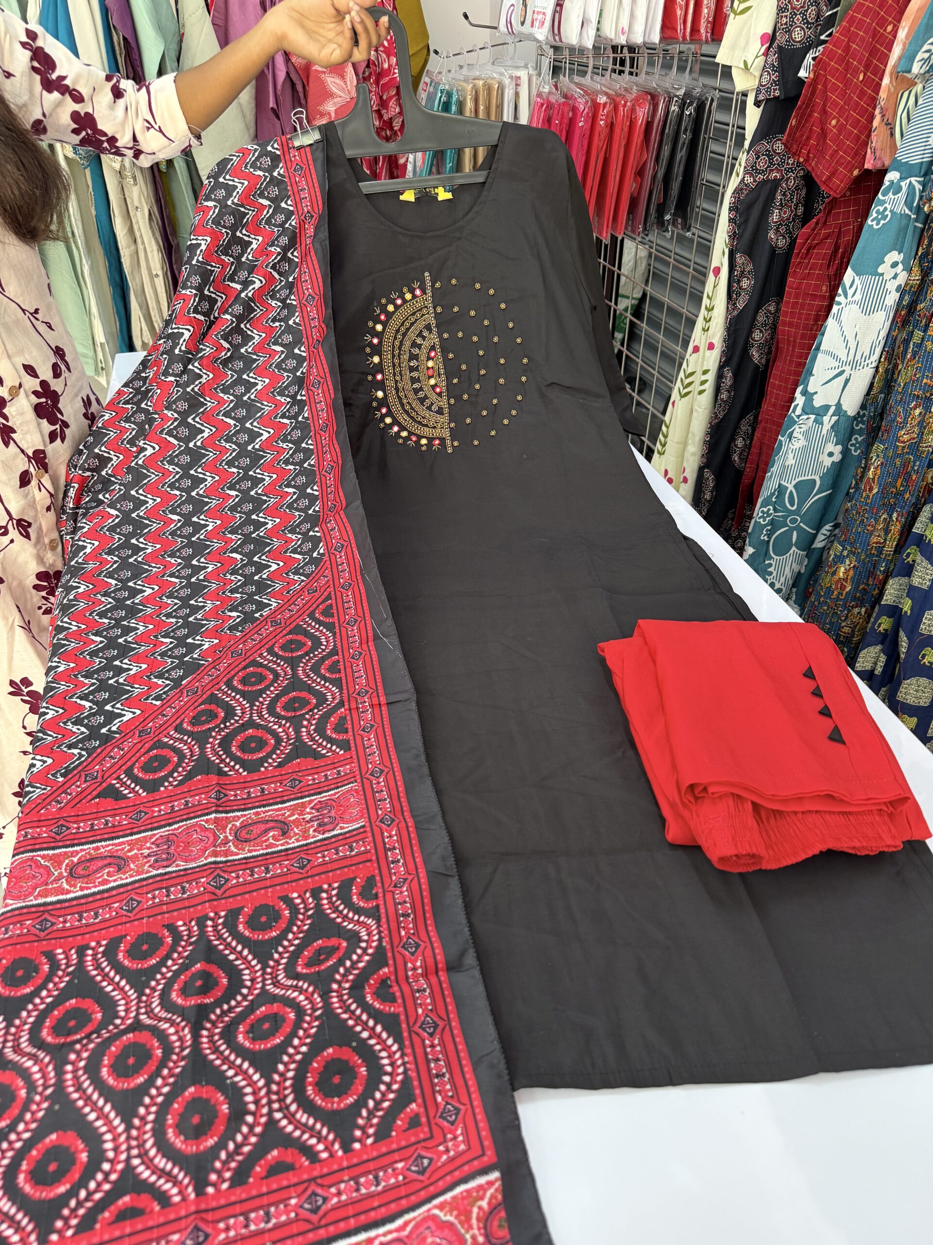 Kurti set - Red&Black- Normal 3PC SET