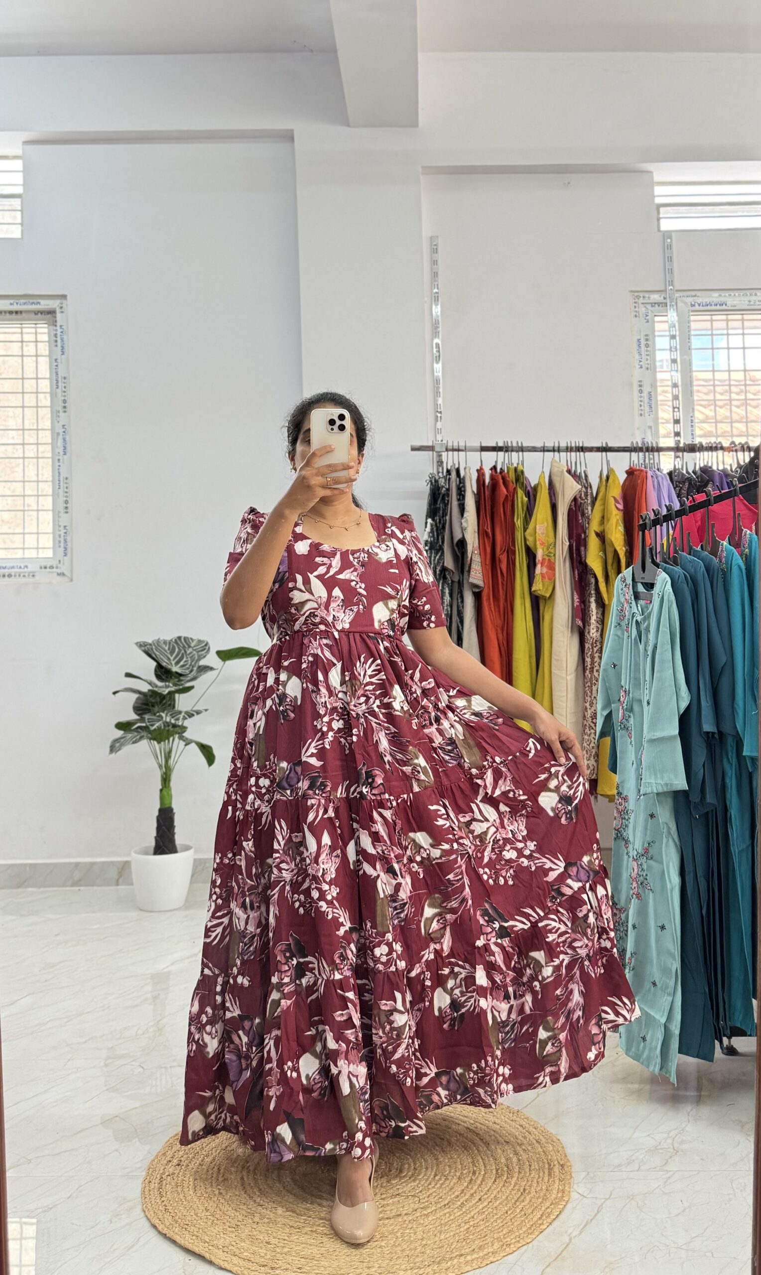 Delta Crush Maternity/Feeding kurti - 3tier- Delta Neha Maroon